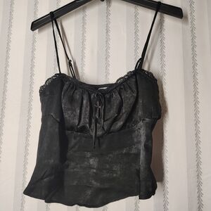 No Boundaries Black Satin Cami with Lace